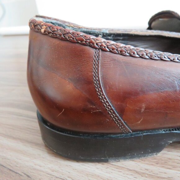 COLE HAAN BRAGANO Cognac Leather Tassel Slip On Loafers Preppy Made In Italy - - Picture 8 of 15